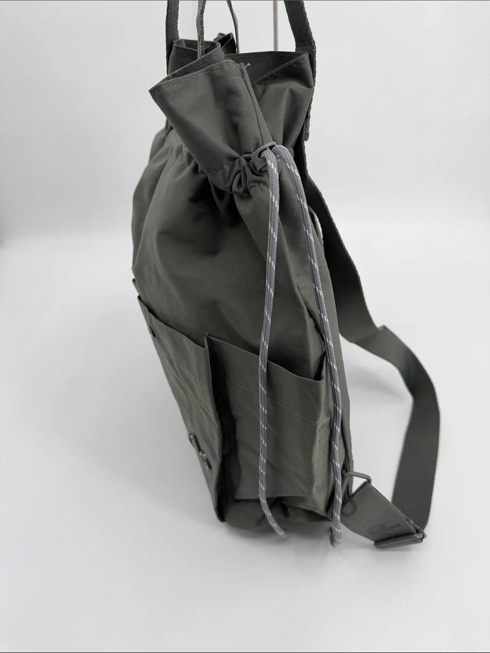 ALO Yoga Canvas Gray Drawstring Messenger Backpack Convertible Tote Bag